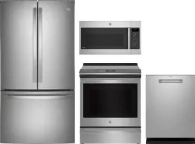 4 Piece Package Includes Refrigerator, Range, Microwave And Dishwasher
